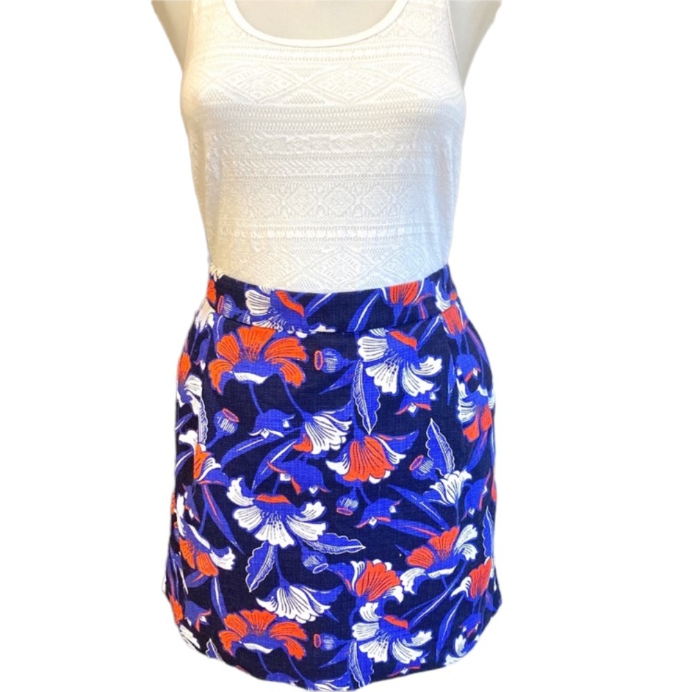 J. Crew factory floral navy blue zip up mini skirt pockets size 6 style A0111